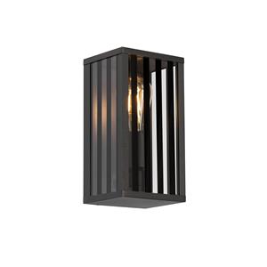 QAZQA Moderne buiten wandlamp zwart met smoke glas 26 cm IP44 - Dijon