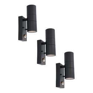 HOFTRONIC™ 3x Blenda wandlamp - 4000K neutraal wit - Bewegingsmelder en schemerschakelaar - Zwart - IP44 spatwaterdicht - Up & Downlight voor buiten