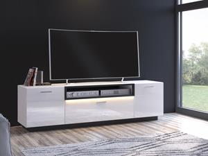 Kauf-unique TV-Möbel 3 Türen & 1 Ablagefach mit LEDs - Weiß lackiert und Schwarz - DOUREA