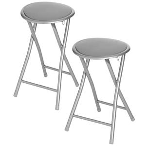 5Five 4x stuks bijzet krukje/stoel - Opvouwbaar - zilver/grijs - 46 cm - Bijzettafels
