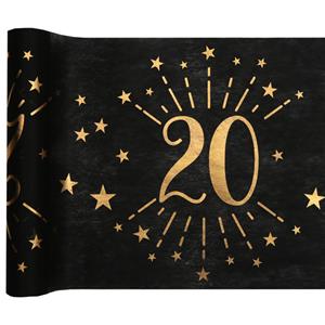 Santex Tischläufer "20" in schwarz-gold aus Polyester, 5m x 30cm