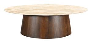 Livingfurn Ovale Salontafel Valentino Mangohout en Travertin, 120 x 65cm - Bruin