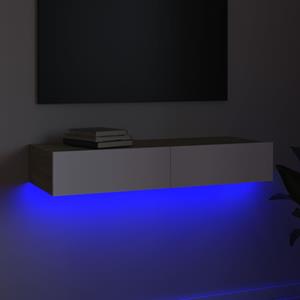 vidaXL TV-Schrank TV-Schrank mit LED-Leuchten Weiß und Sonoma-Eiche 90x35x15,5 cm (1-St)
