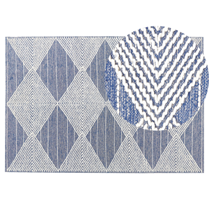 Beliani - Teppich Wolle beige/blau mit geometrischem Muster rechteckig 140x200 cm Datca - Blau