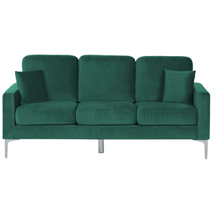 beliani Sofa Grün Samtstoff 3-Sitzer dicke Polsterung mit 2 Dekokissen Metallfüßen freistehend für Wohnzimmer Salon Flur Diele - Silber
