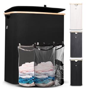 HENNEZ Wäschekorb Aufbewahrungskorb 150L 3 Fächer mit Deckel - Wäschesammler Waschbar