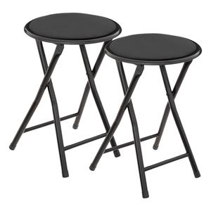 5Five Bijzet krukje/stoel - 2x - Opvouwbaar - zwart fluweel - 29 x 45 cm - Bijzettafels