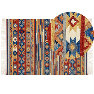 beliani Kelim-Teppich Mehrfarbig Wolle 160 x 2300 cm mit Fransen Geometrischem Muster Handgewebt Boho Orientteppich für Fußbodenheizung Geeignet - Bunt