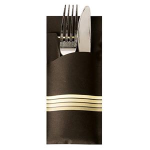 PAPSTAR Tischläufer 520 Bestecktaschen 20 cm x 8,5 cm schwarz/creme Stripes inkl. farbig