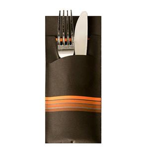 PAPSTAR Tischläufer 520 Bestecktaschen 20 cm x 8,5 cm schwarz/orange Stripes inkl. farbi