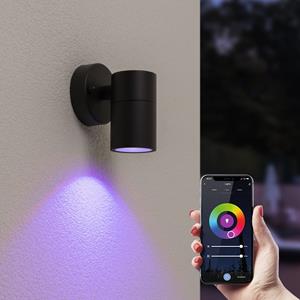 HOFTRONIC SMART - Smart Home Wandlampe Mason - IP44 Spritzwassergeschützt - WiFi & Bluetooth - Wandlampe für Innen und Außen - Inkl. RGBWW GU10 spot- Wandleuchte Schwarz