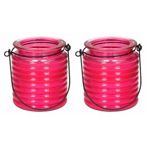 4x Citronellakaarsen in roze geribbeld glas 7,5 cm -