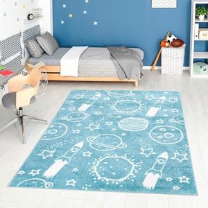 Carpet City Kinderteppich ANIME912, rechteckig, Kinderzimmer Teppich Modern mit Mond, Blumen, Wolken, Creme, Multi