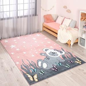 Carpet City Kinderteppich ANIME916, rechteckig, Kinderzimmer Teppich Modern mit Mond, Blumen, Wolken, Creme, Multi