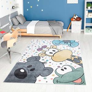 Carpet City Kinderteppich ANIME913, rechteckig, Kinderzimmer Teppich Modern mit Mond, Blumen, Wolken, Creme, Multi