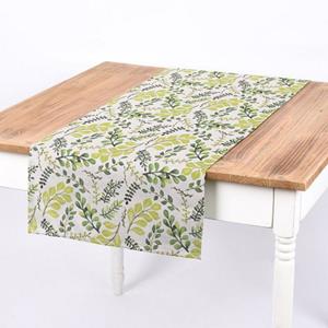 SCHÖNER LEBEN. Tischläufer  Tischläufer Bertiz Blätter Zweige weiß grün 40x160cm, handmade