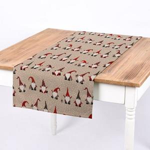 SCHÖNER LEBEN. Tischläufer  Tischläufer Weihnachtswichtel natur rot grau 40x160cm, handmade