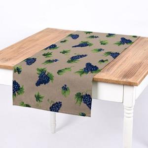 SCHÖNER LEBEN. Tischläufer  Tischläufer Weintrauben Reben natur blau grün 40x160cm, handmade