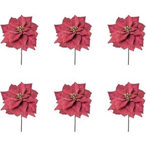 Creativ green Winterse kunstplant Kerstversiering rood (6 stuks)