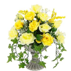 I.GE.A. Kunstblume "Rosen", Im Pokal aus Keramik Grabschmuck Künstliche Blumen Rose
