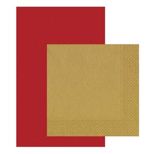 Papieren tafelkleed/tafellaken rood inclusief gouden servetten -