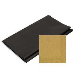 Papieren tafelkleed/tafellaken zwart inclusief gouden servetten -