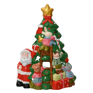 Decoris Terracotta theelichthouder - Kerstboom en kerstman