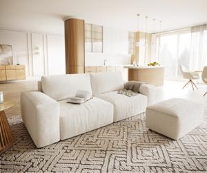 DELIFE Big-Sofa Lanzo XL 270x130 cm Bouclee Creme-Weiß mit Hocker
