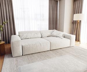 DELIFE Big-Sofa Sirpio XL 270x130 cm Bouclee Creme-Weiß mit Hocker