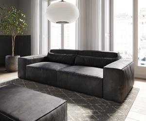 DELIFE Big-Sofa Sirpio L 260x110 cm Lederimitat Vintage Anthrazit  mit Hocker