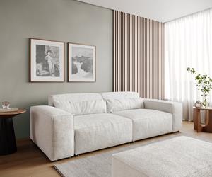 DELIFE Big-Sofa Sirpio L 260x110 cm Bouclee Creme-Weiß mit Hocker