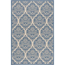 Safavieh Damask Indoor/Outdoor Woven Area Rug, Beachhouse Collection, BHS135, in Cream & Blue, 79 X 152 cm