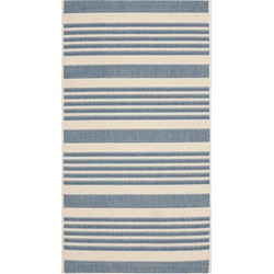 Safavieh Striped Indoor/Outdoor Woven Area Rug, Courtyard Collection, CY6062, in Beige & Blue, 79 X 152 cm