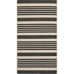 Safavieh Striped Indoor/Outdoor Woven Area Rug, Courtyard Collection, CY6062, in Black & Bone, 79 X 152 cm