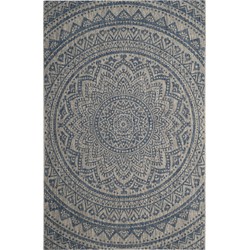 Safavieh Contemporary Indoor/Outdoor Woven Area Rug, Courtyard Collection, CY8734, in Light Grey & Blue, 79 X 152 cm