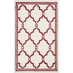 Safavieh Trellis Indoor/Outdoor Woven Area Rug, Amherst Collection, AMT414, in Ivory & Red, 76 X 122 cm