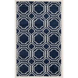 Safavieh Geometric Indoor/Outdoor Woven Area Rug, Amherst Collection, AMT411, in Navy & Ivory, 76 X 122 cm