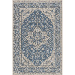 Safavieh Medallion Indoor/Outdoor Woven Area Rug, Beachhouse Collection, BHS137, in Blue & Creme, 91 X 152 cm