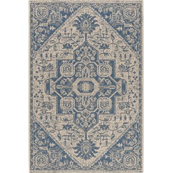 Safavieh Medallion Indoor/Outdoor Woven Area Rug, Beachhouse Collection, BHS138, in Blue & Creme, 91 X 152 cm