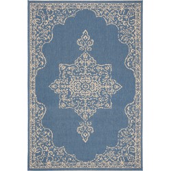 Safavieh Medallion Indoor/Outdoor Woven Area Rug, Beachhouse Collection, BHS180, in Cream & Blue, 91 X 152 cm