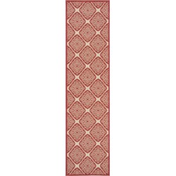 Safavieh Medallion Indoor/Outdoor Woven Area Rug, Beachhouse Collection, BHS132, in Red & Creme, 61 X 244 cm
