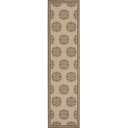 Safavieh Small Medallion Indoor/Outdoor Woven Area Rug, Beachhouse Collection, BHS181, in Beige & Cream, 61 X 244 cm