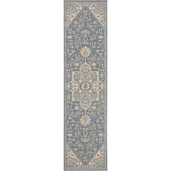 Safavieh Medallion Indoor/Outdoor Woven Area Rug, Beachhouse Collection, BHS138, in Cream & Blue, 61 X 244 cm