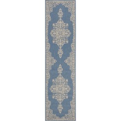 Safavieh Medallion Indoor/Outdoor Woven Area Rug, Beachhouse Collection, BHS180, in Cream & Blue, 61 X 244 cm