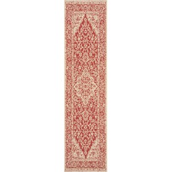 Safavieh Medallion Indoor/Outdoor Woven Area Rug, Beachhouse Collection, BHS137, in Red & Creme, 61 X 244 cm