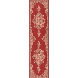 Safavieh Medallion Indoor/Outdoor Woven Area Rug, Beachhouse Collection, BHS180, in Red & Creme, 61 X 244 cm