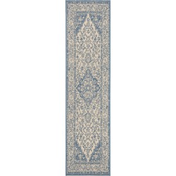 Safavieh Medallion Indoor/Outdoor Woven Area Rug, Beachhouse Collection, BHS137, in Cream & Blue, 61 X 244 cm