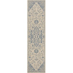 Safavieh Medallion Indoor/Outdoor Woven Area Rug, Beachhouse Collection, BHS138, in Blue & Creme, 61 X 244 cm