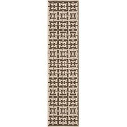 Safavieh Geometric Indoor/Outdoor Woven Area Rug, Beachhouse Collection, BHS128, in Creme & Brown, 61 X 244 cm