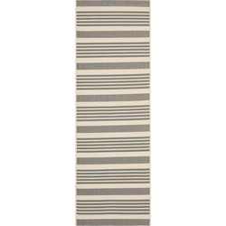 Safavieh Striped Indoor/Outdoor Woven Area Rug, Courtyard Collection, CY6062, in Grey & Bone, 69 X 244 cm